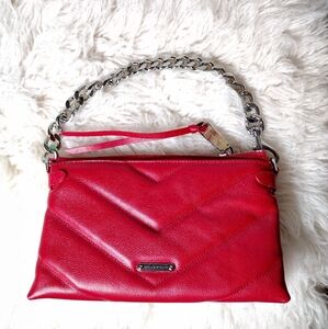 Red Leather Shoulder Bag Chevron
